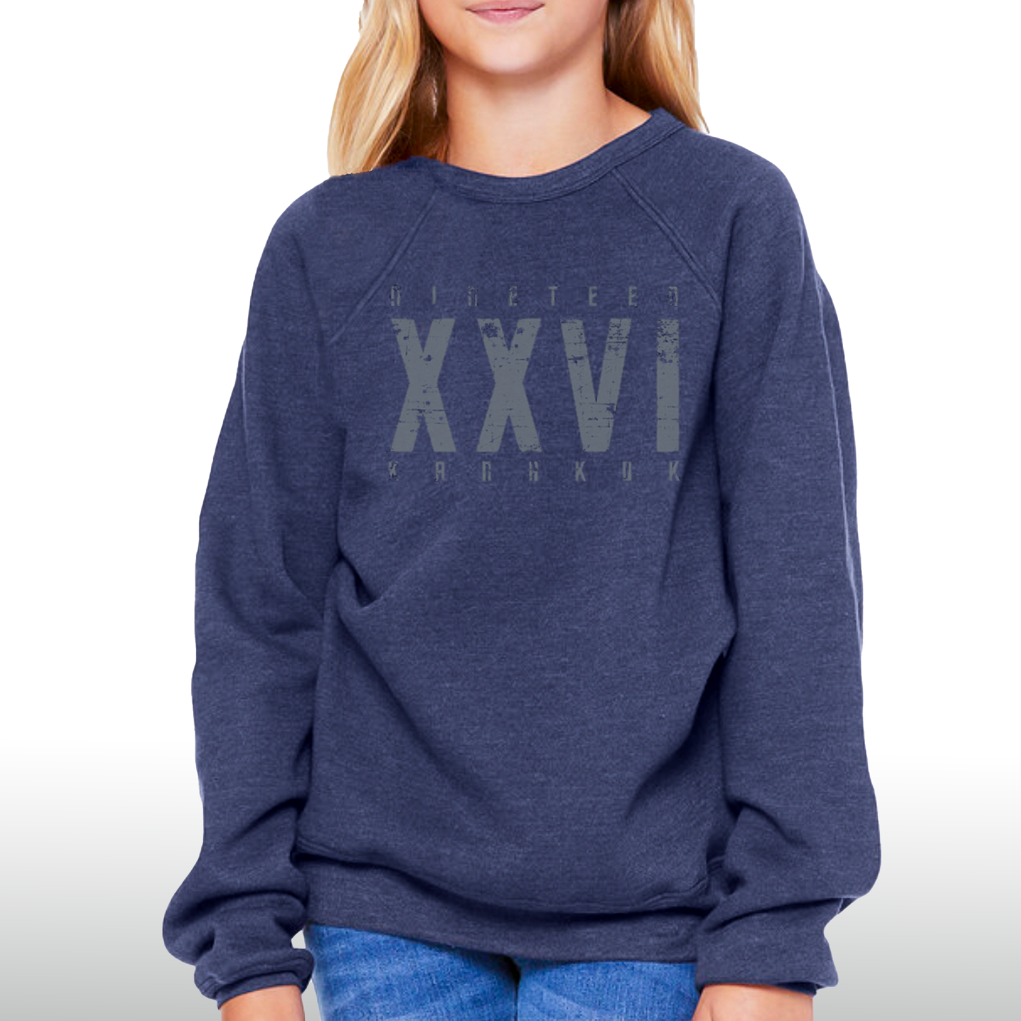 Youth XXVI Crew Sweatshirt, Heather Navy