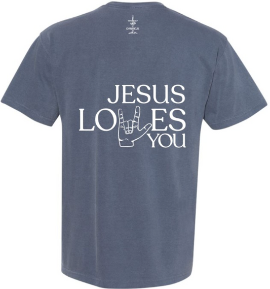 CC Jesus Loves You Tee, Blue Jean