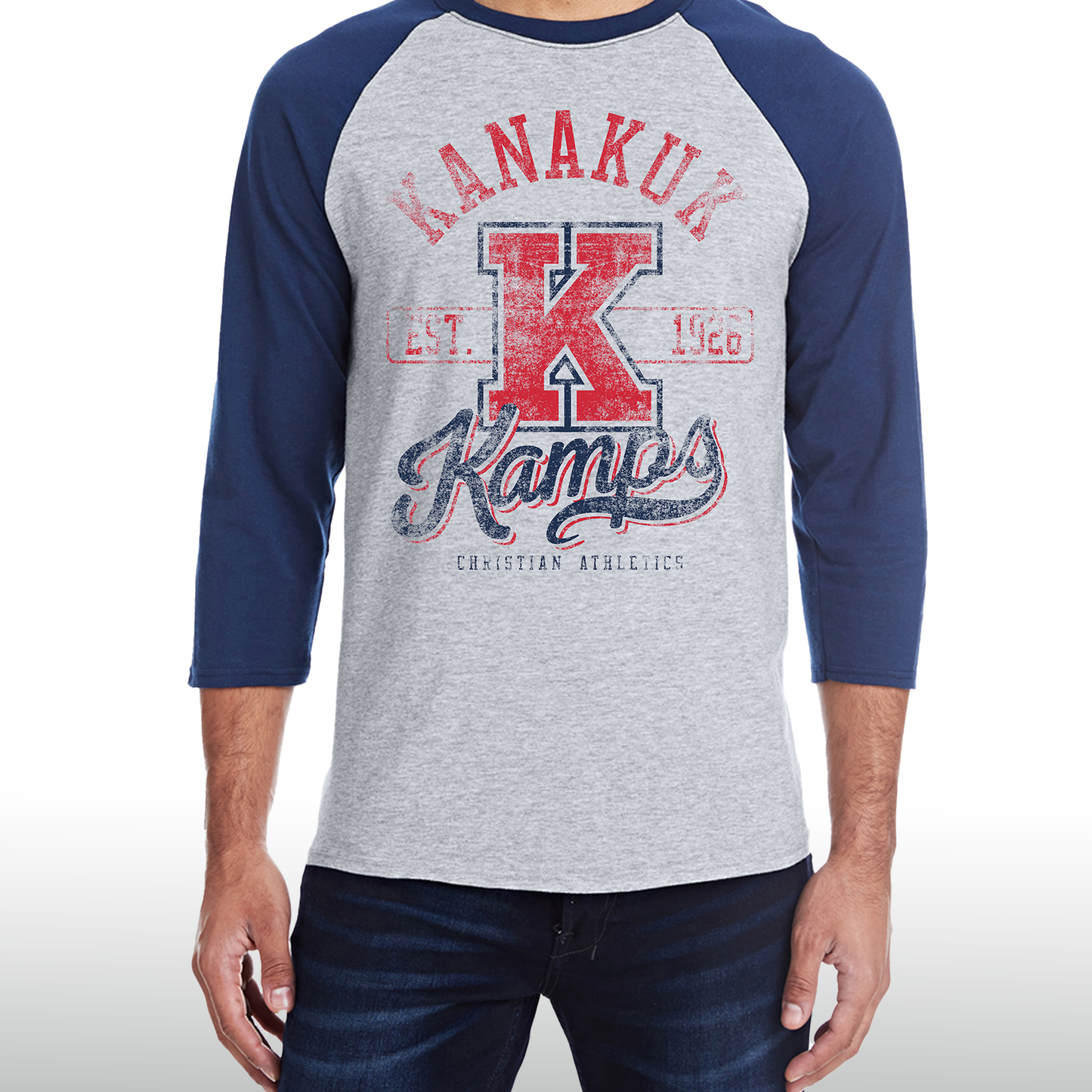 Collegiate 3/4 Tee, Navy/Grey