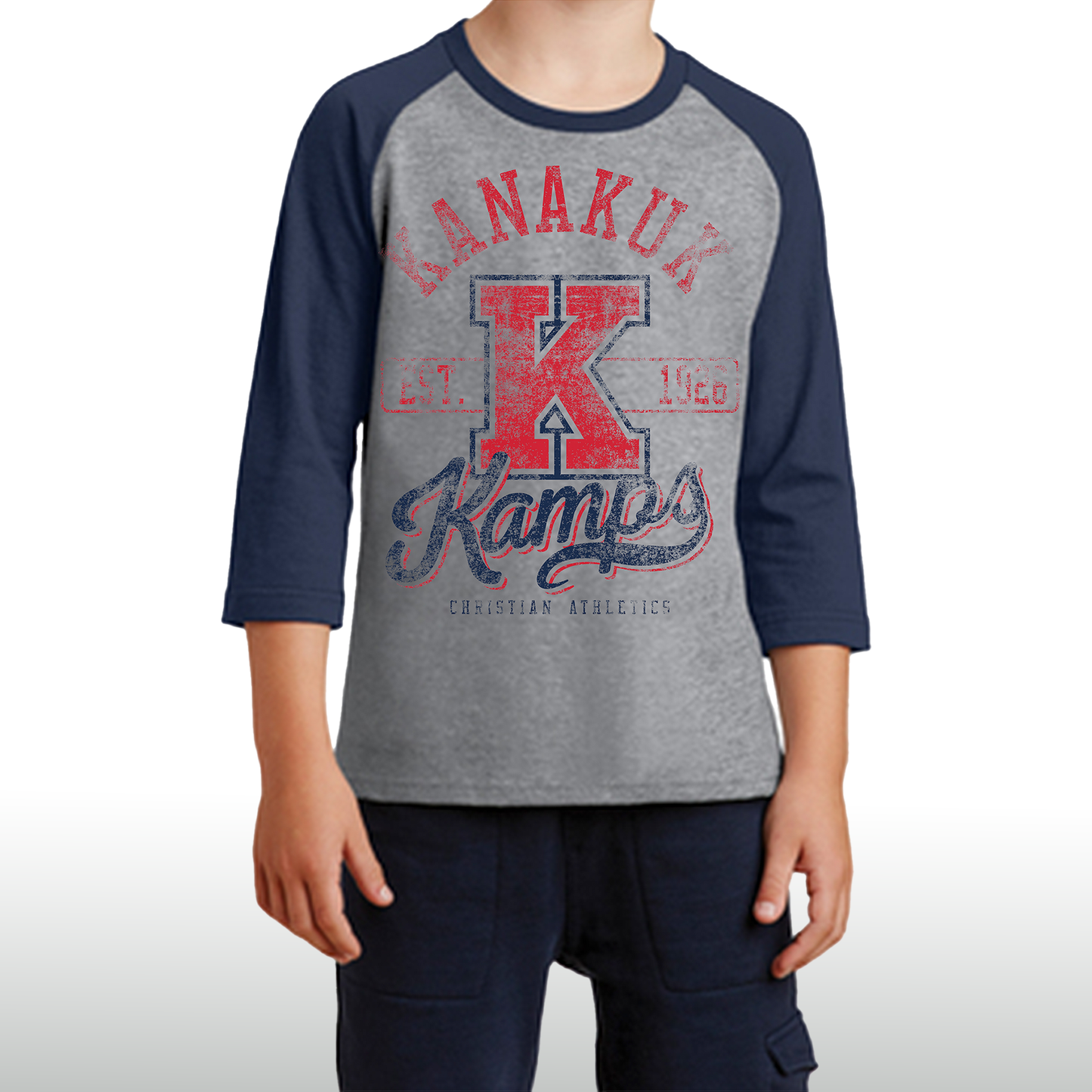 Collegiate 3/4 tee, navy/grey youth