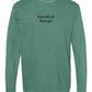 Front of Light Green long sleeve Kanakuk tee with small “kanakuk kamps” text on chest